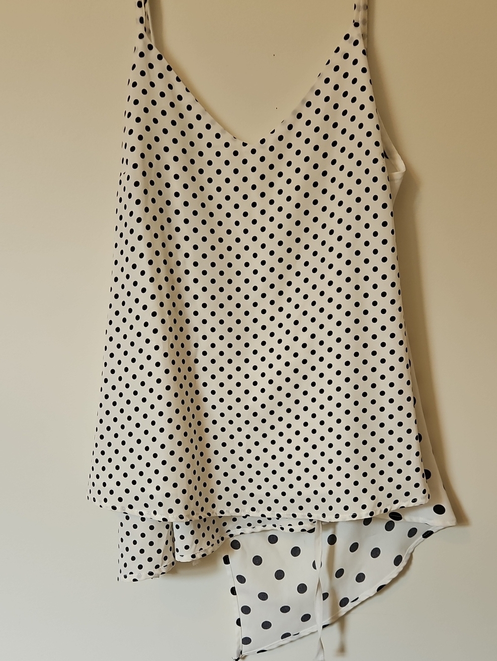 Polka Dot V-Neck White and Black Spaghetti Strap Cami